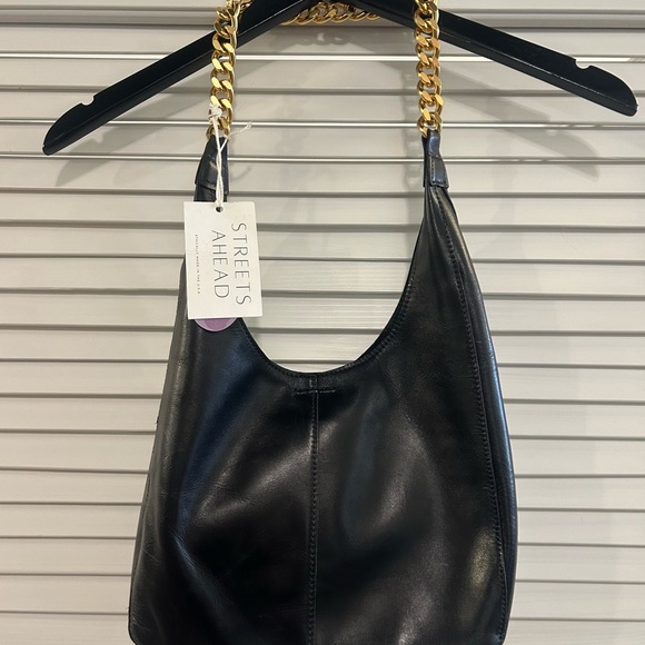 Streets Ahead Black Lamb Leather Women's Bag with Gorgeous Gold Chain - Picture 6 of 8